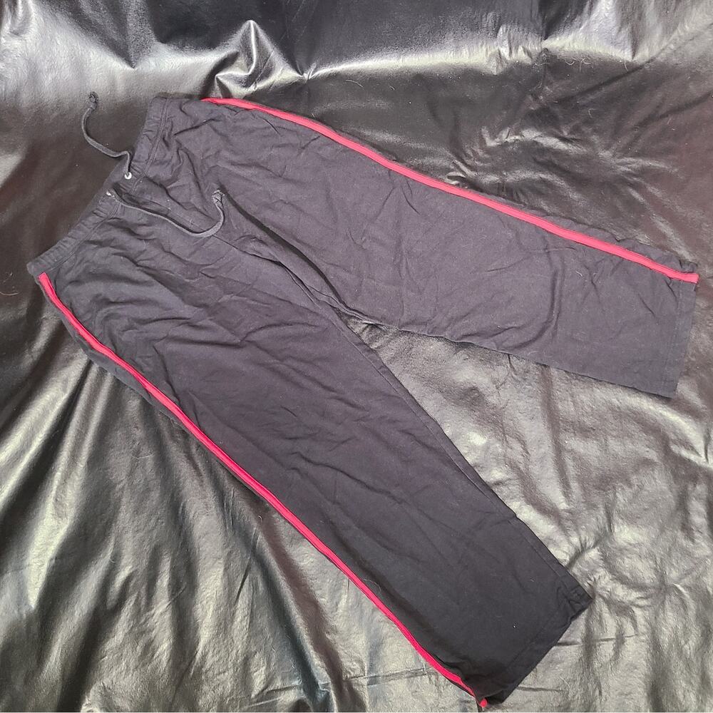 Style and Co. Sport black sleepwear pants with red vertical stripe Petit Large